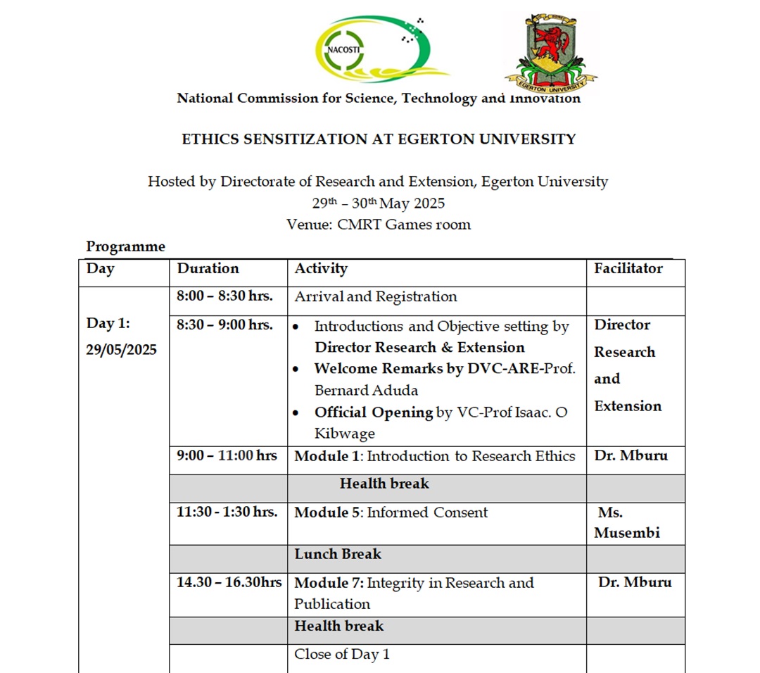 Ethics Sensitization At Egerton University 
